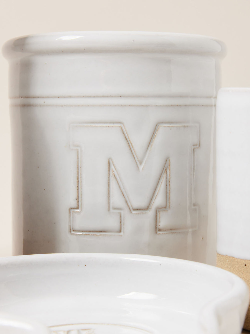 Custom pottery crock with the letter M