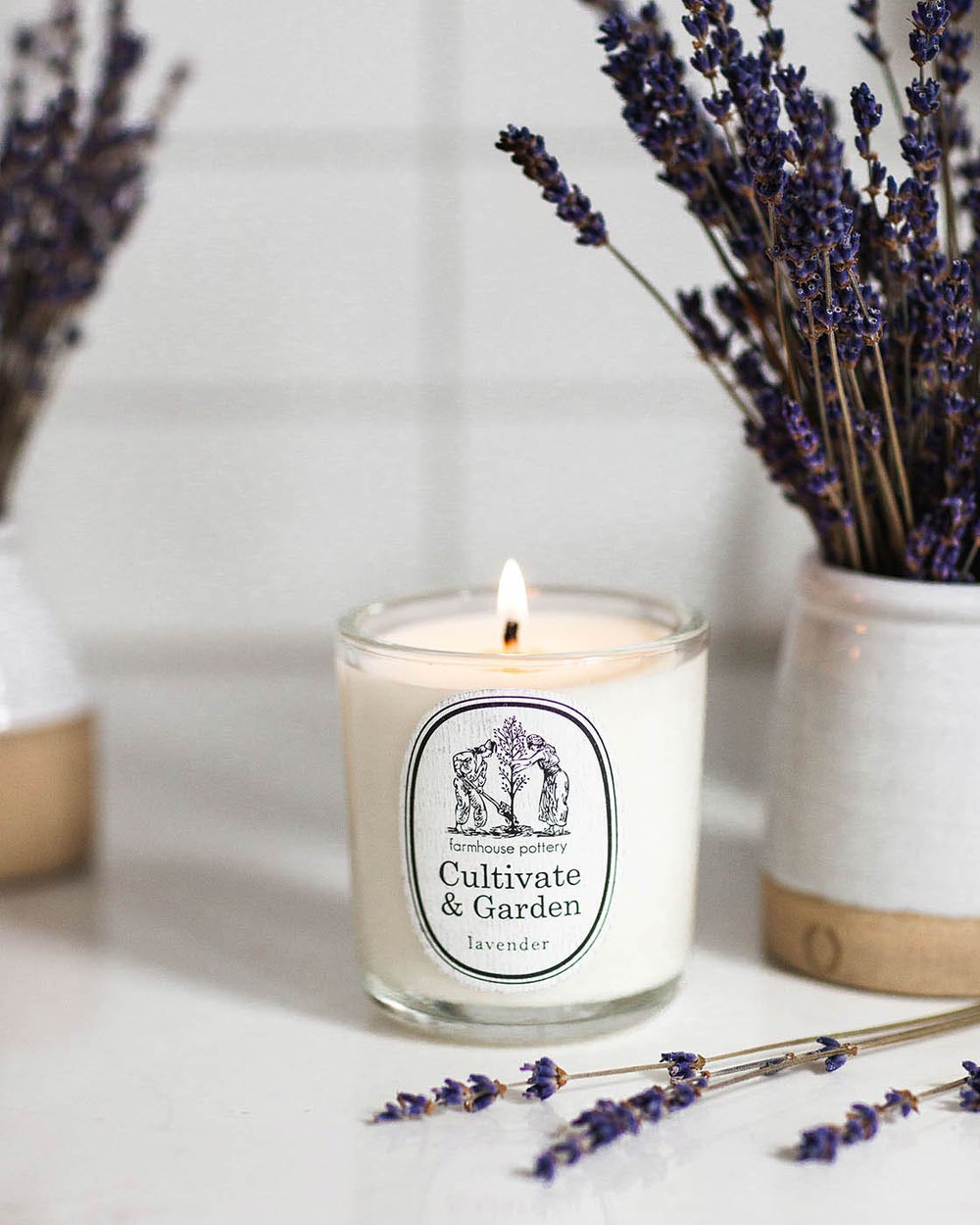 A closeup of a lavender Cultivate and Garden Candle