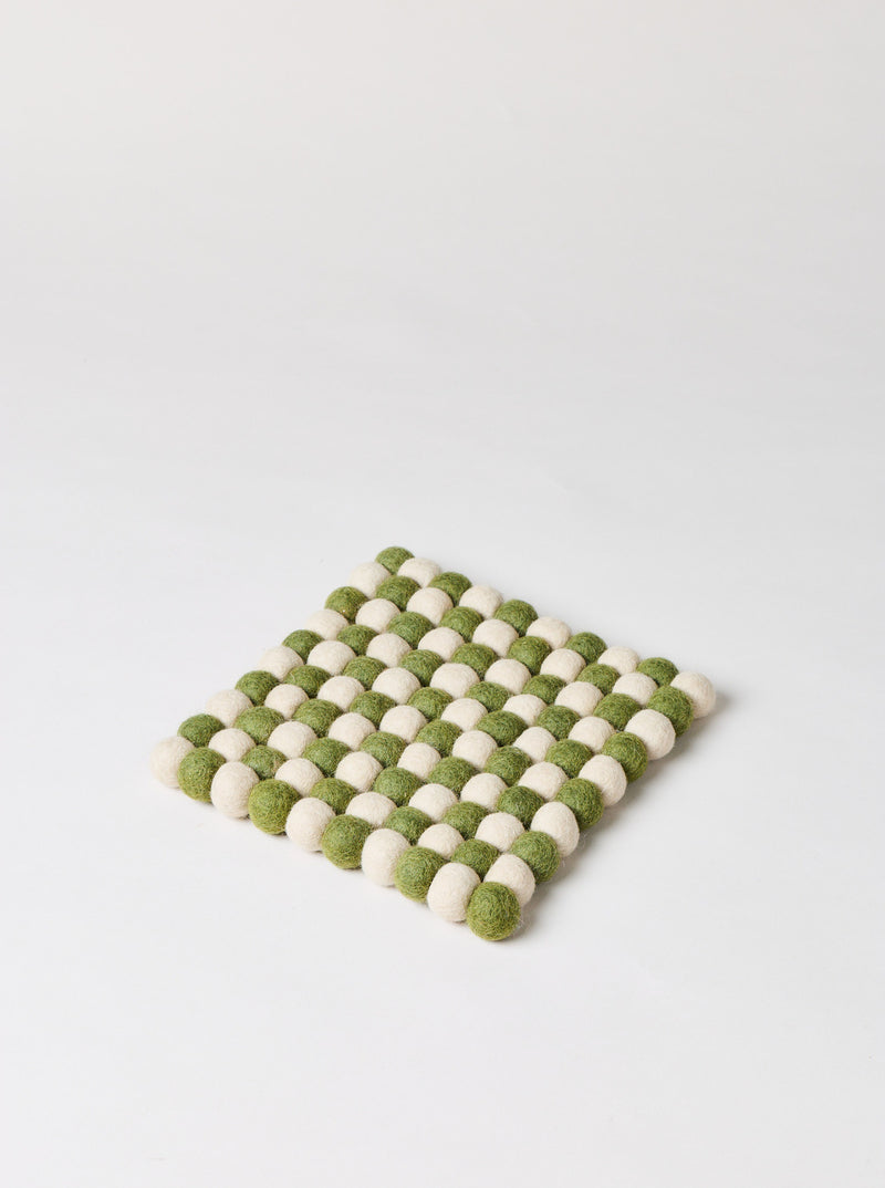 Artisan Felt Pom Pom Trivet - Natural & Moss