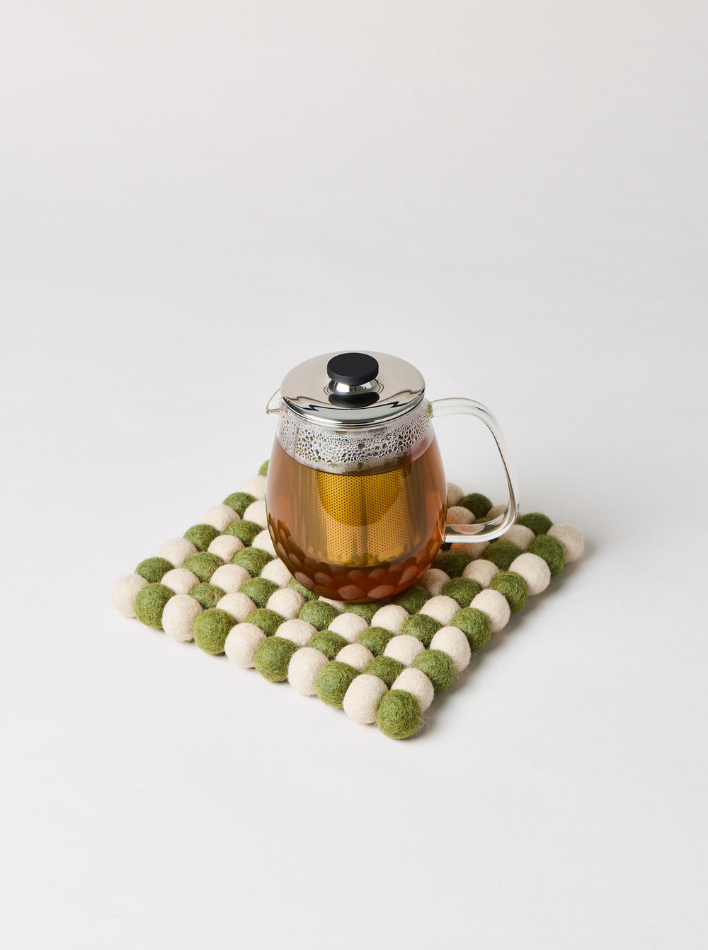 Artisan Felt Pom Pom Trivet - Natural & Moss