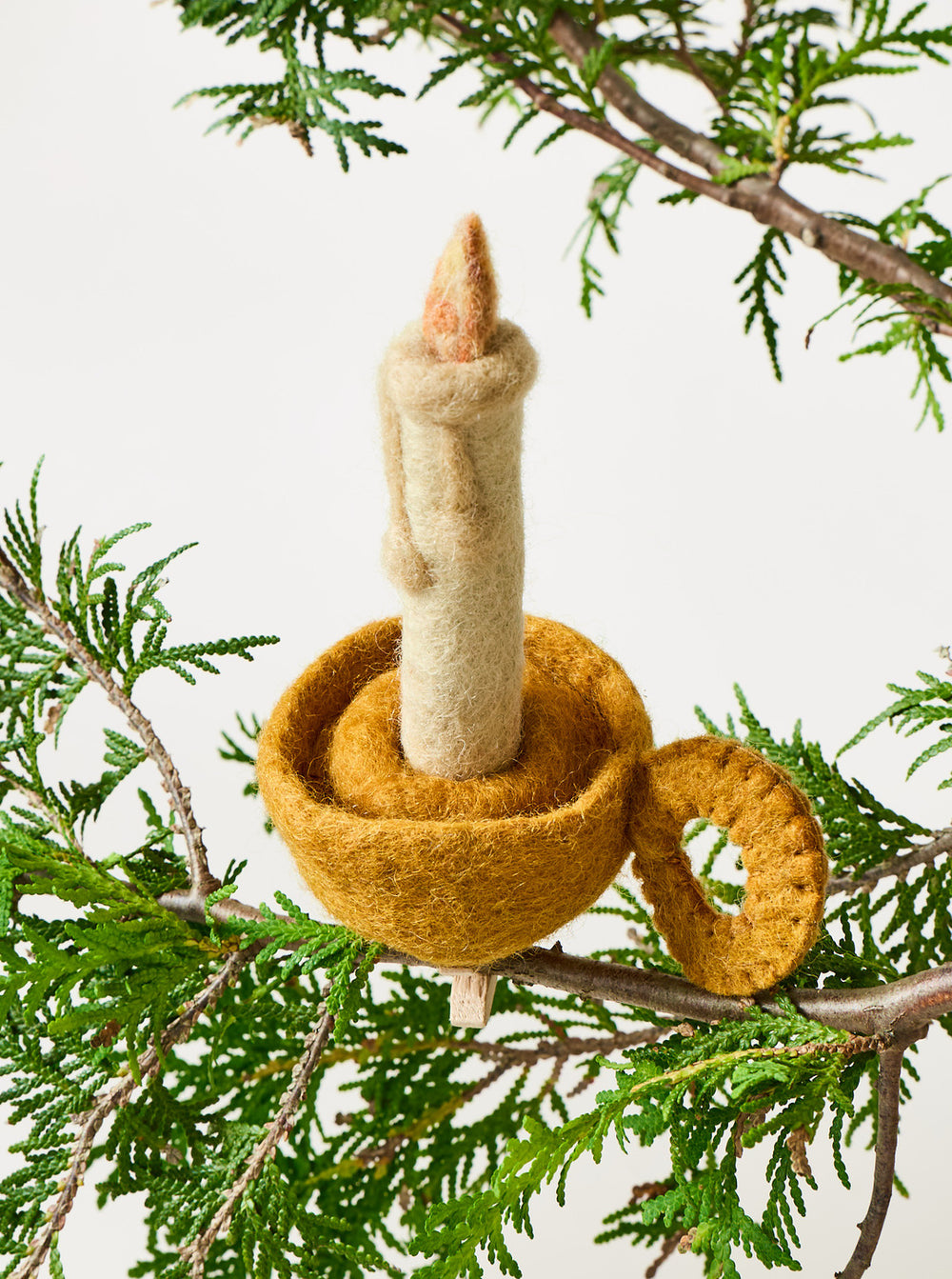 Felted Candle Tree Clip Ornament