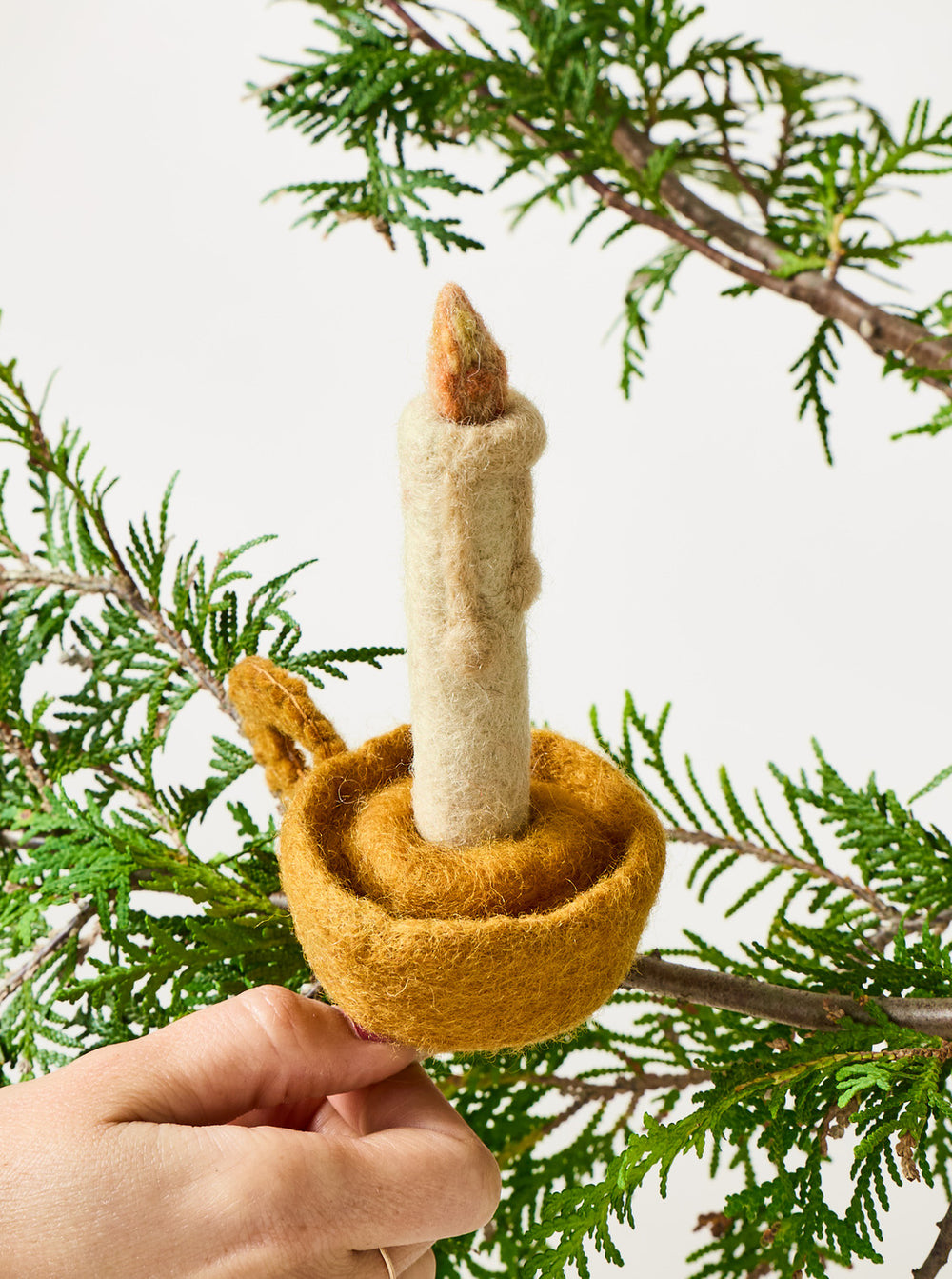 Felted Candle Tree Clip Ornament