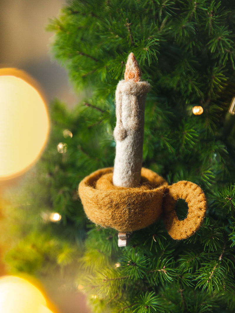 Felted Candle Tree Clip Ornament