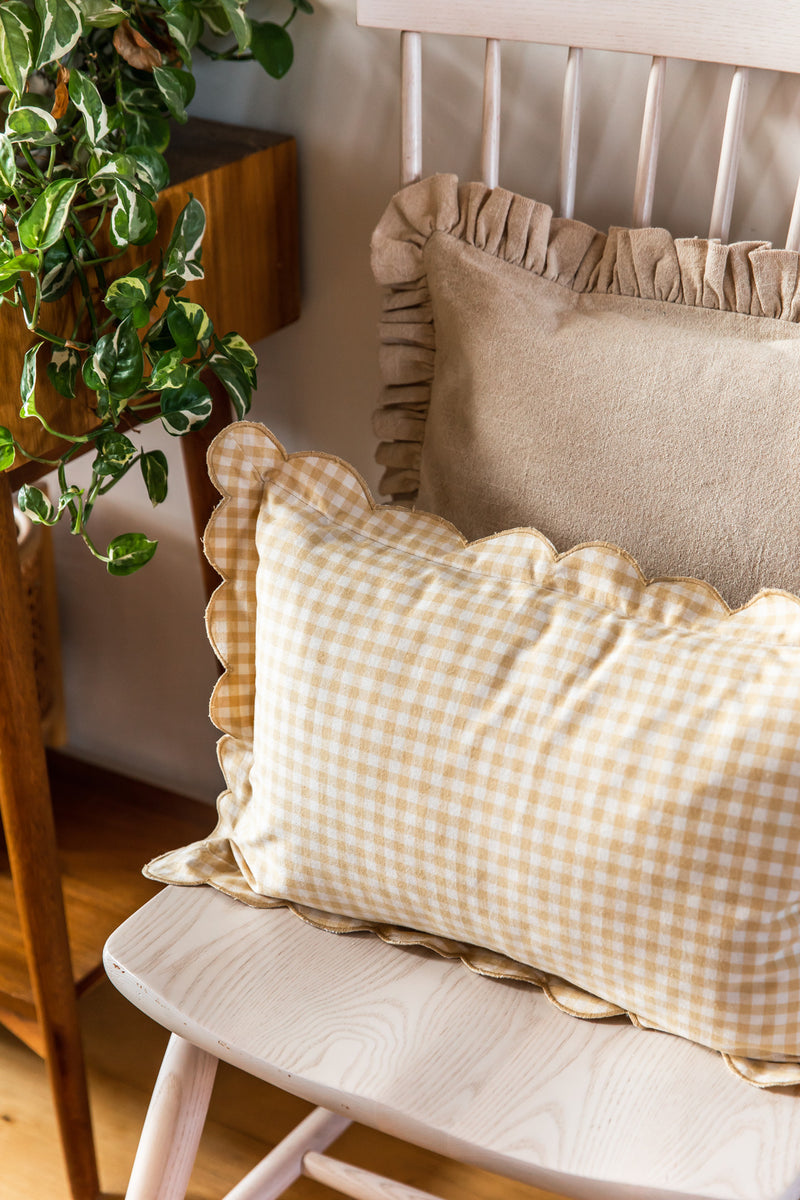 Scalloped Gingham Lumbar Pillow
