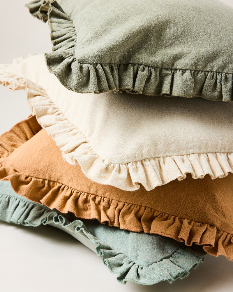 Slubby Cotton Ruffle Pillow