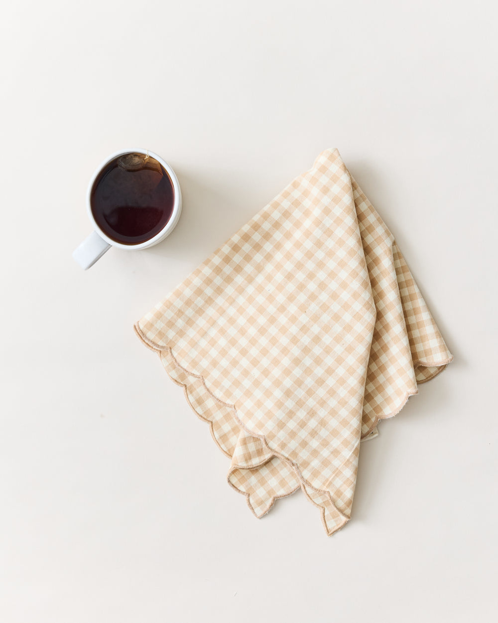 Farmhouse Pottery - Petite Gingham Scalloped Napkins Farmhouse Pottery Polka Dot Cocktail Napkins - OCHRE - Set of 8 display picture 1