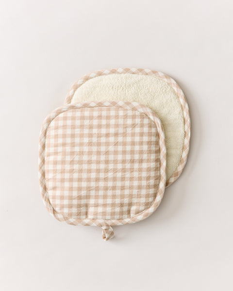 Petite Gingham Potholders, Soft Brown