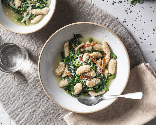 Fresh Gnocchi with Greens and Bacon