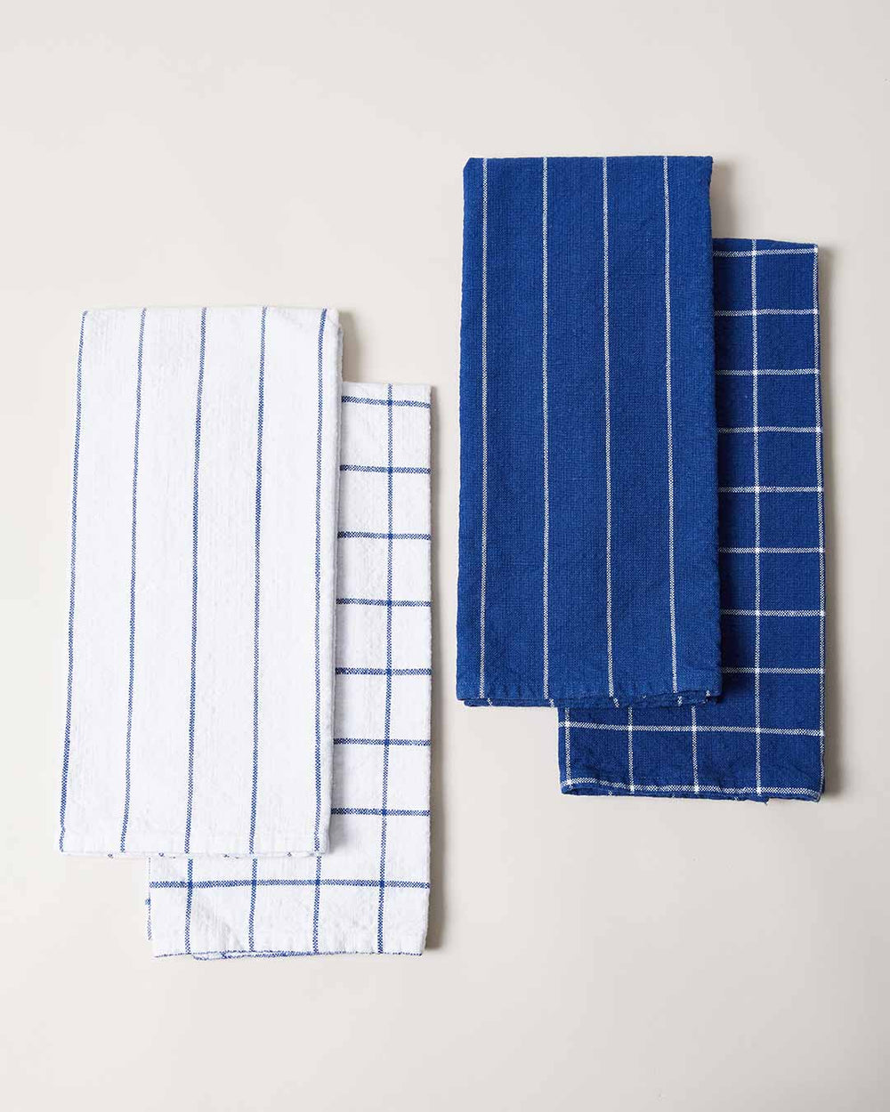 All Cotton and Linen Dark Blue and White Checkered Dish Towels | Set of 6, Cotton Kitchen Towels